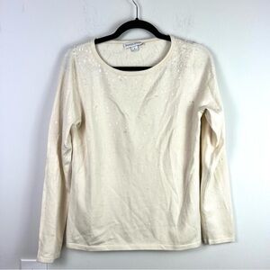 Pendleton Vintage sweater womens small cream sequin detail silk cashmere blend
